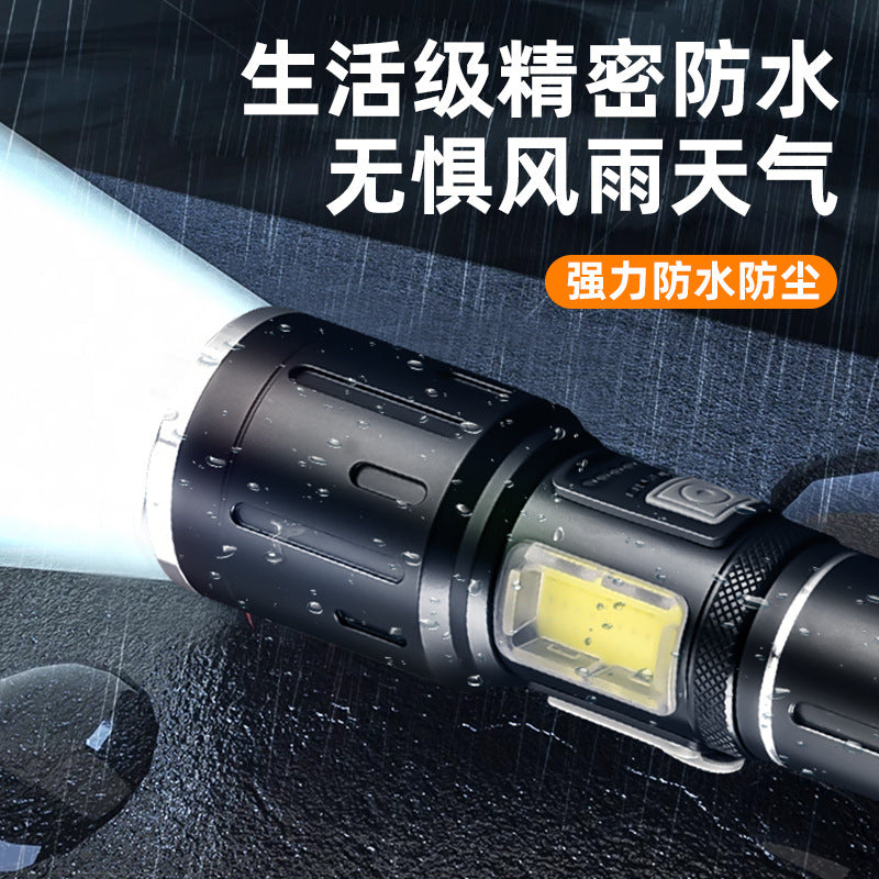 Cross-border new LED strong light zoom searchlight multi-function outdoor white laser lighting side light USB charging flashlight