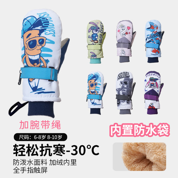 New children's gloves winter velvet warm waterproof windproof baby finger winter children's ski gloves wholesale