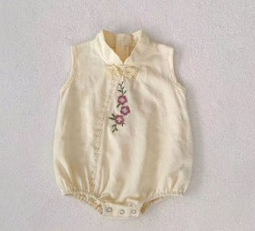 Newborn & toddler summer cheongsam romper - traditional chinese style bodysuit for baby girls - perfect for 100-day celebration & full month milestone