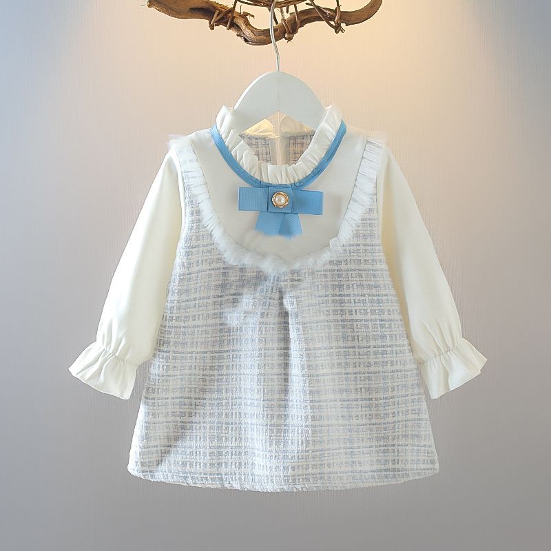 Super cute girl baby dress spring & fall baby dress tweed style princess dress girl spring style dress
