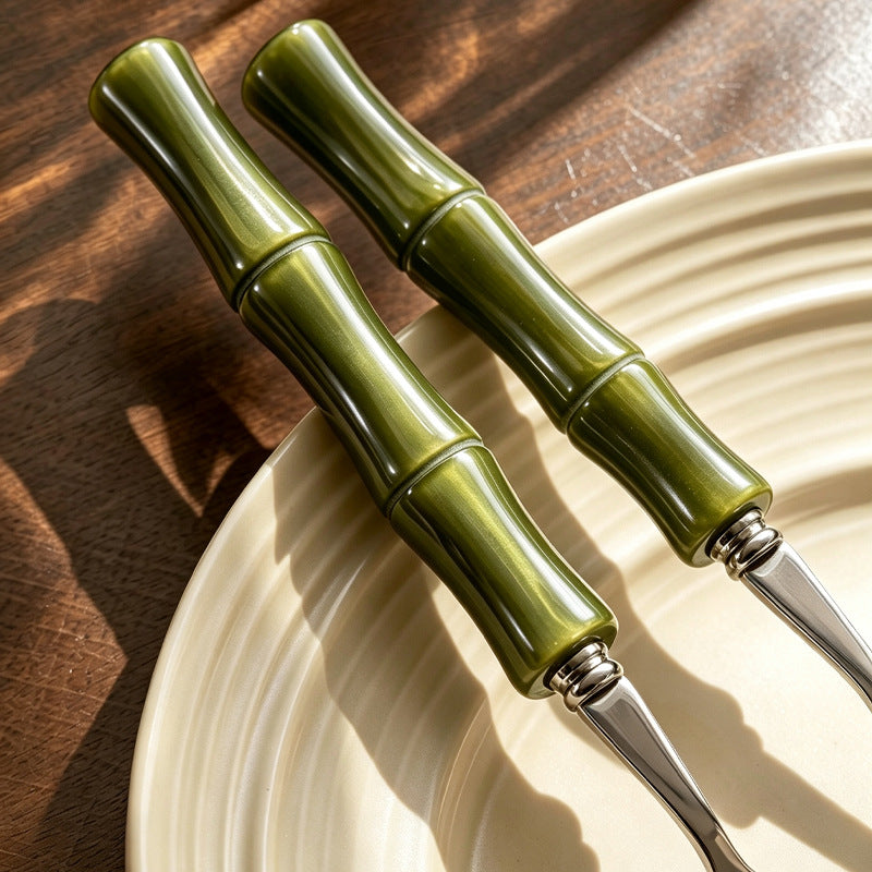 bamboo ball handle stainless steel knife, fork and spoon, western food steak knife, fruit fork, creative tableware set wholesale