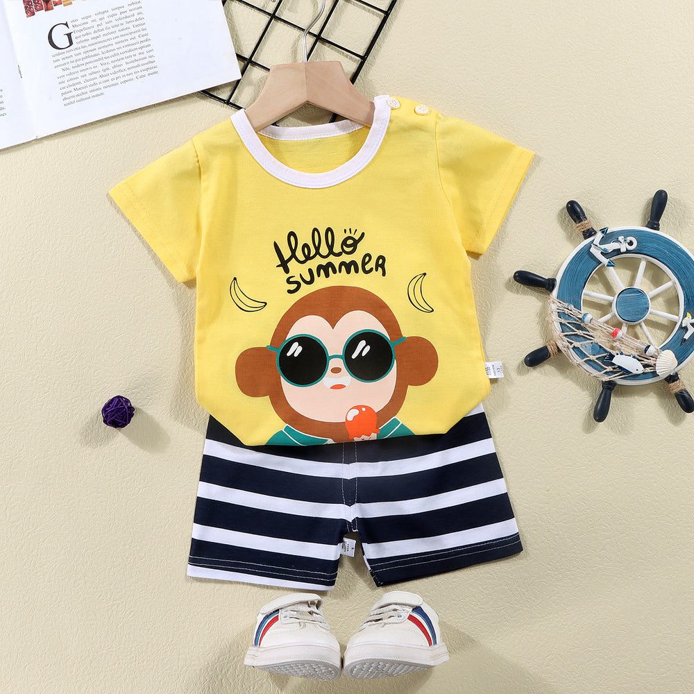 summer new arrival: 100% cotton kids' short-sleeve t-shirt and shorts set - korean style infant and toddler two-piece outfit