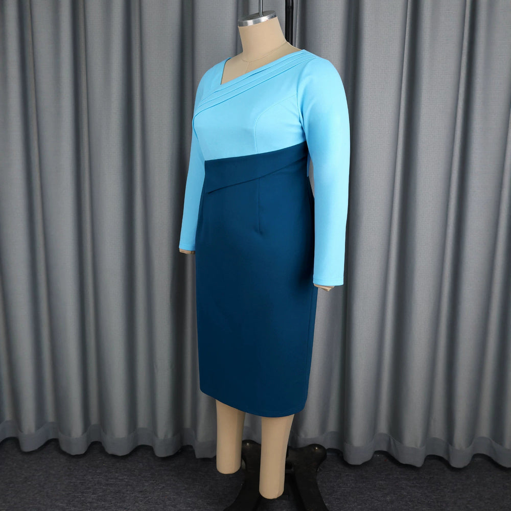 Autumn new arrival: color block v-neck long sleeve bodycon midi dress - slim fit, figure-hugging, perfect for work and commuting