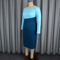 Autumn new arrival: color block v-neck long sleeve bodycon midi dress - slim fit, figure-hugging, perfect for work and commuting