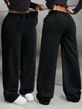 Fashionjeans women's distressed washed elastic waiststraight-legcasualjeansfashion style lazy wide leg pants