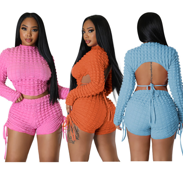 YD8681-A6 special products are non-refundable and non-exchangeable, European and American women's clothing, fashionable and sexy popcorn backless two-piece set