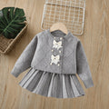 Girls' knit sweater set -  autumn/winter collection: chanel-inspired jacquard double-breasted cardigan & premium knit midi skirt two-piece set