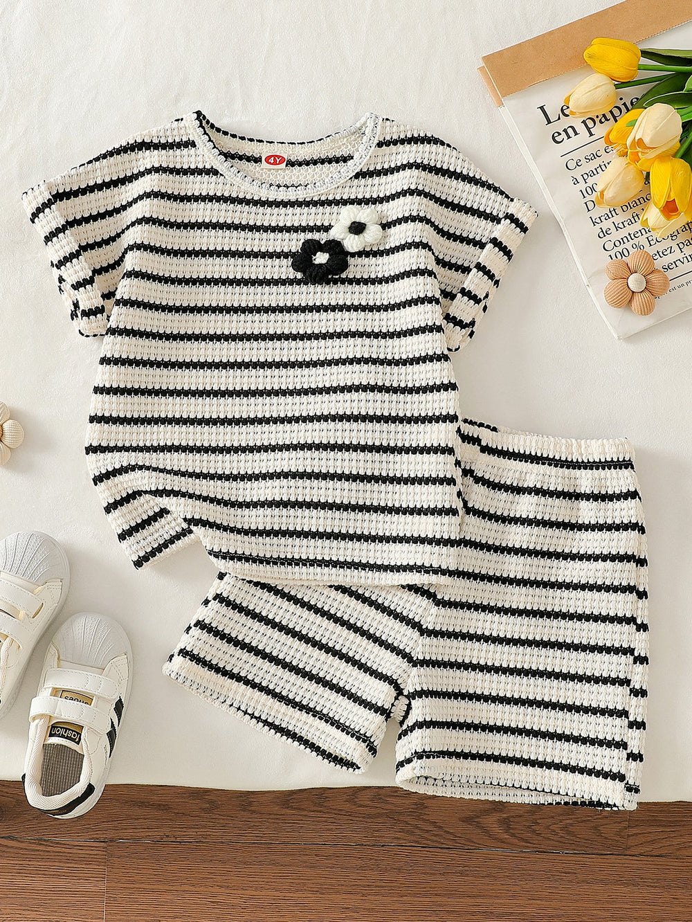summer new arrival: cross-border e-commerce striped textured knitted casual pants two-piece set for kids