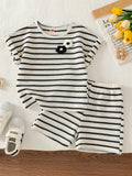 summer new arrival: cross-border e-commerce striped textured knitted casual pants two-piece set for kids