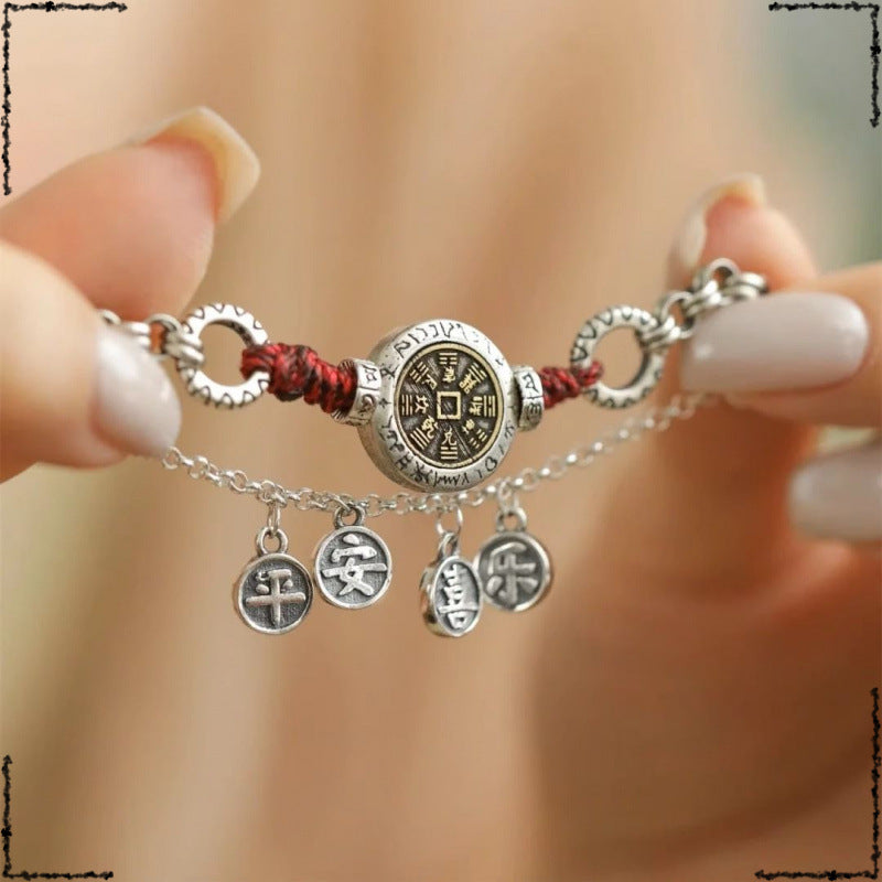 Step by step, safe step by step, happy mountain ghost spends money, red rope anklet, women's retro fringed pendant, copper coin ankle chain