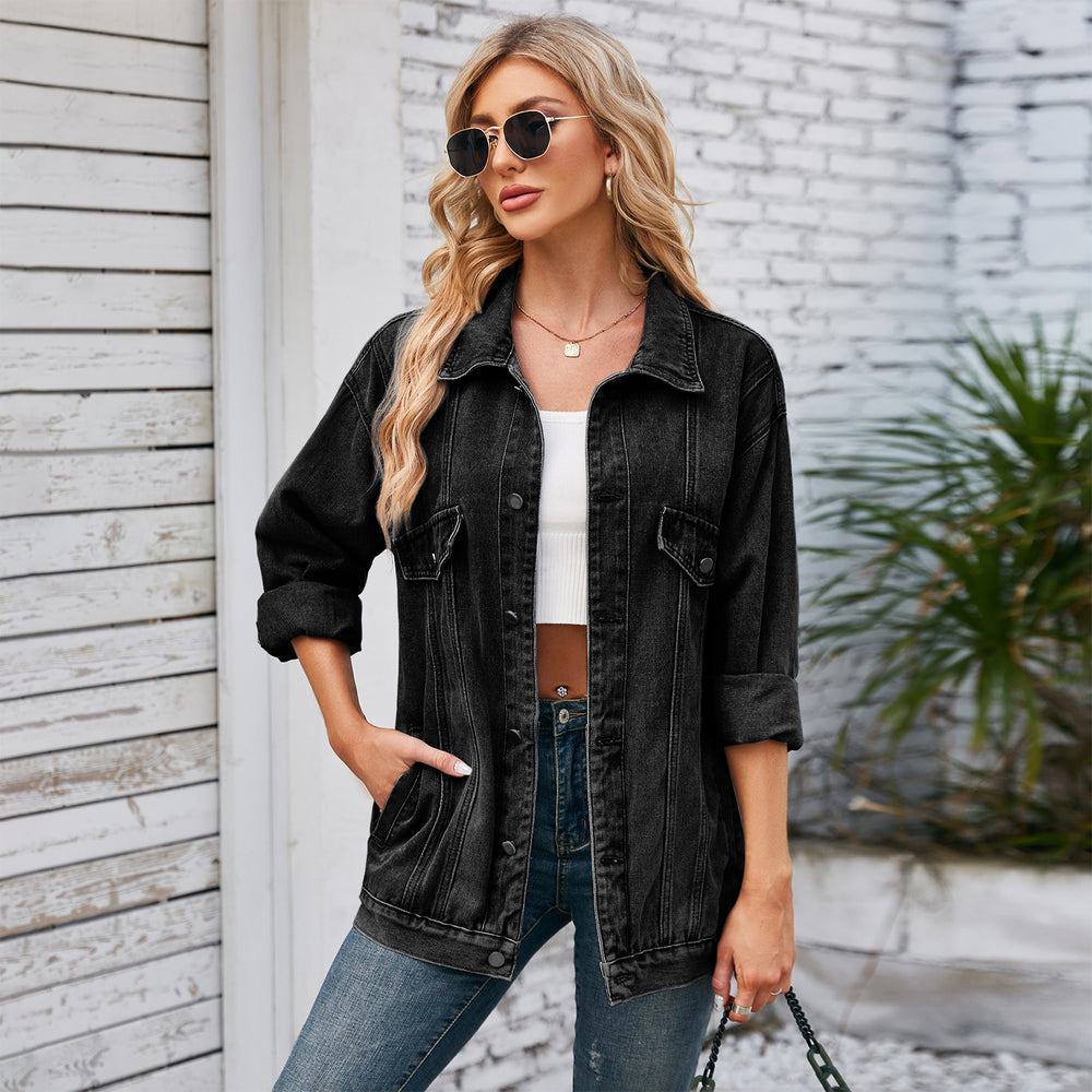 European and american cross-border e-commerce women's autumn new arrivals:  independent store washed loose long-sleeve denim jacket top