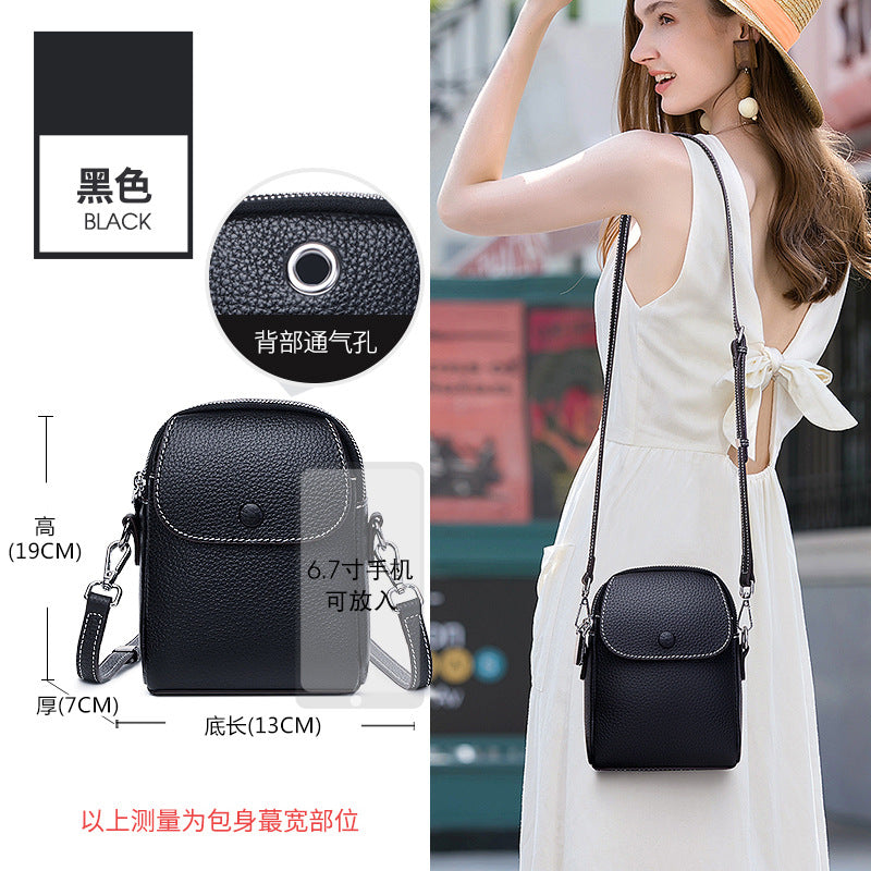 Simple leather large capacity mobile phone bag women 2025 lightweight cowhide shoulder bag soft leather premium mini messenger bag