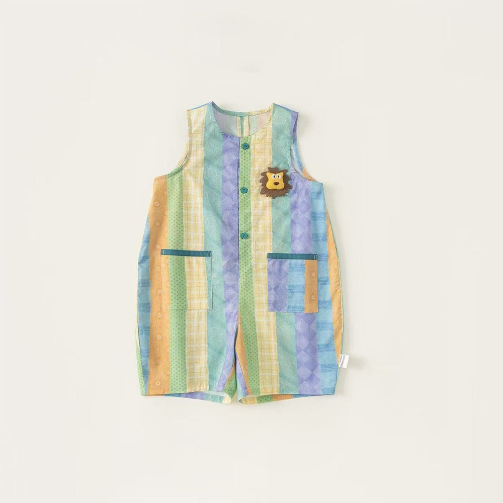new summer sleeveless romper for boys and girls - lightweight casual dress with cartoon collar, cute vest bodysuit