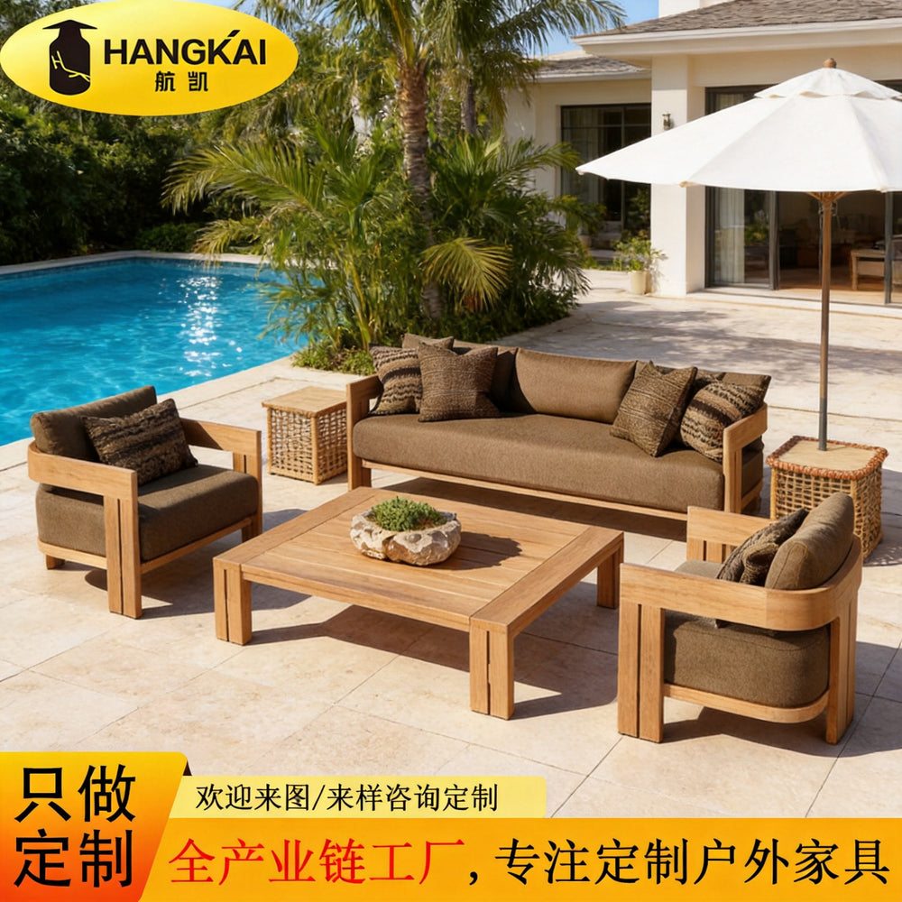 Outdoor teak sofa furniture for villas and hotels - solid wood, sun & rain resistant, teak outdoor patio sofa