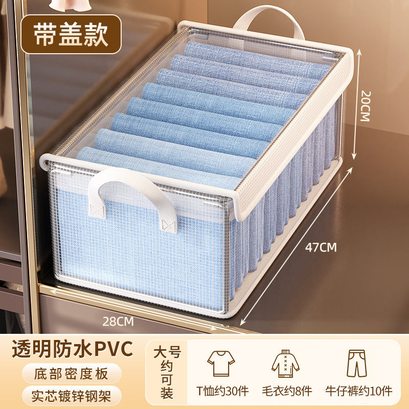 PVC steel frame storage box folding wardrobe drawer type finishing layered storage household clothes pants storage box