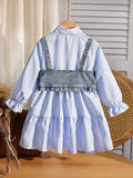 spring new arrival: cross-border shirt collar dress + denim beaded vest two-piece set
