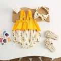 Baby summer romper: stylish tulip print triangle bib overalls for baby girls