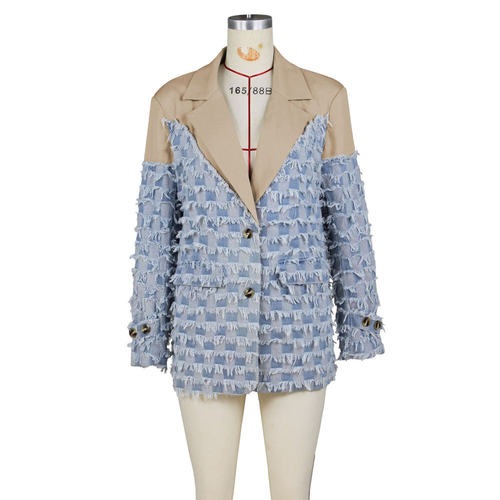 European and american style fashionable light luxury checkerboard jacquard color block blended socialite blazer