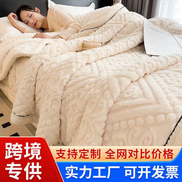 factory direct supply new products engraved fleece blanket milk fleece sofa cover blanket air conditioner nap blanket