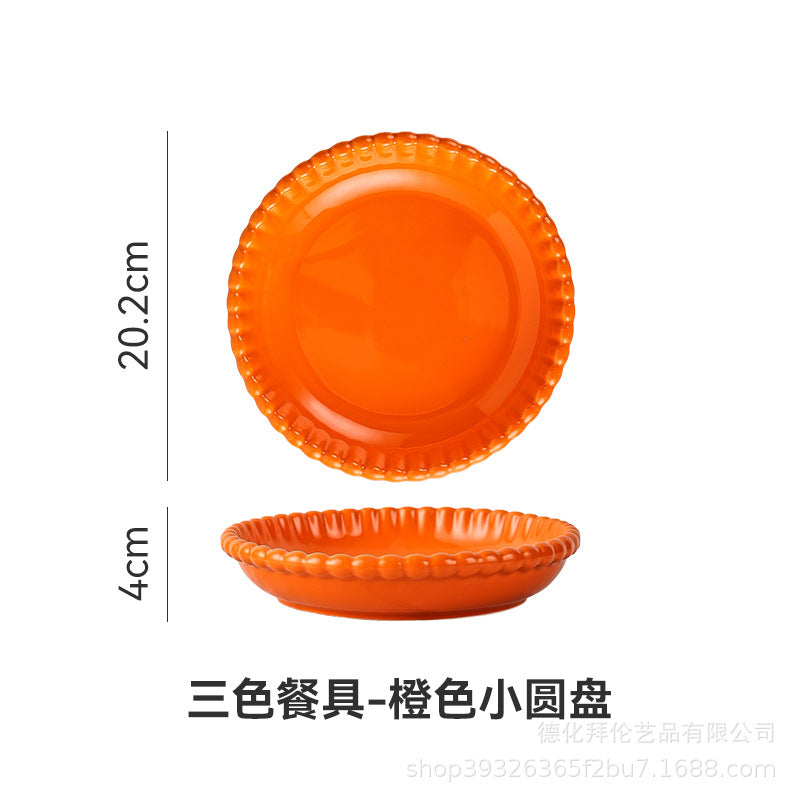 Insfrench creative pearl edge bowl, plate and dish tableware combination restaurant for home dessert oatmeal rice bowl suit