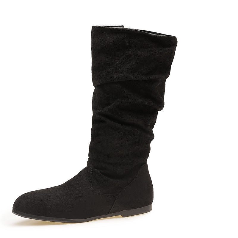 Exportplus sizeknee socks boots women's fall and winternew arrival side zipper pleated pile boots flats suede western boots wholesale