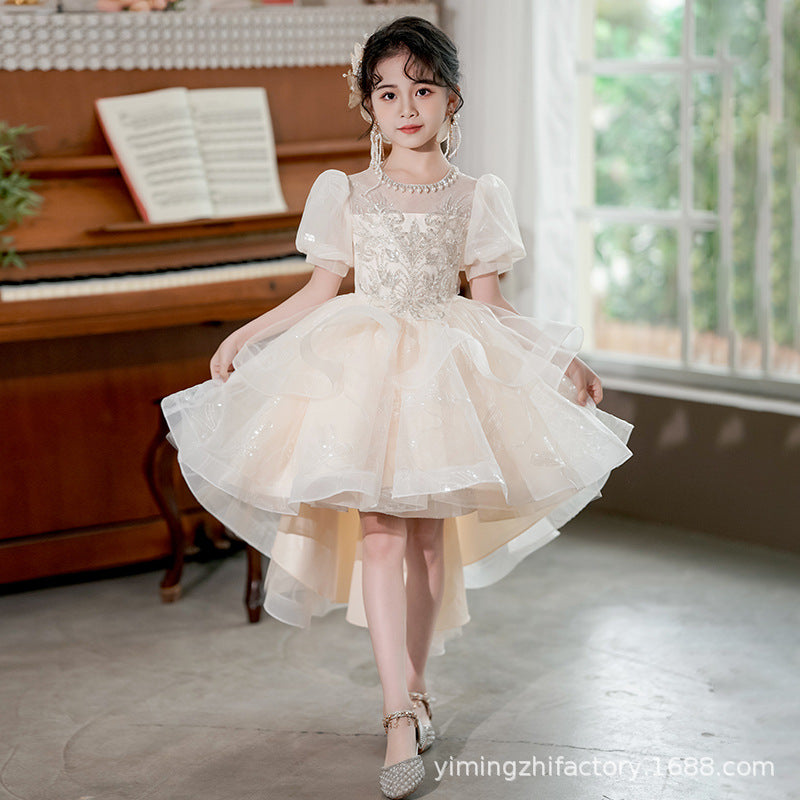 Flower girl dress kids princess dress host piano performance classygirl catwalk trailing skirt swallowtail cross-border