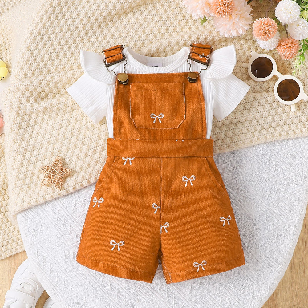 Children's clothing  fashion off-white pit striped khaki + printed suspender shorts cross-border children