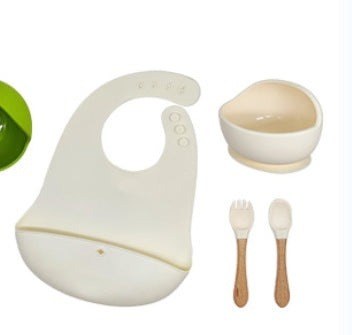 Cross-border Children's Tableware Set Food Grade Silicone Bib Supplementary Food Silicone Bowl Tableware Set Three-piece Set