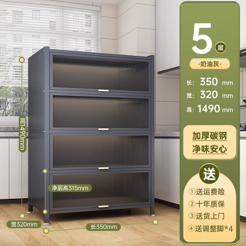 Kitchen thickened carbon steel storage rack floor-standing multi-layer dust-proof storage cabinet microwave oven with door multi-functional storage cabinet