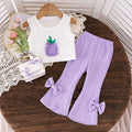 Children's clothing cross-border european and american girls' new strawberry chapter off-white vest + pink trousers set