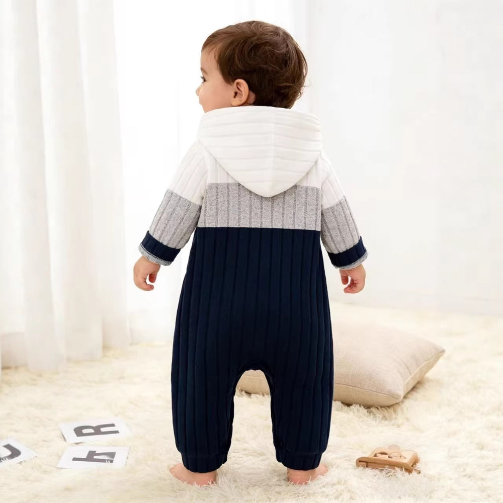 Baby boy & girl casual ribbed knit hooded long sleeve romper and pants set