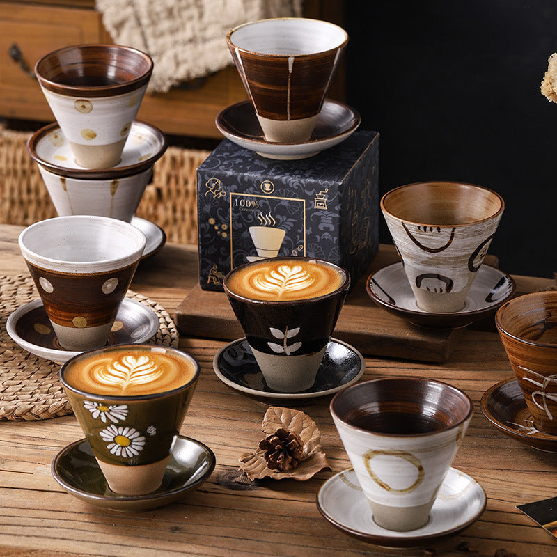 Creative niche style ceramic coffee cup and saucer suitjapanese style mug retro stoneware latte latte cup gift box