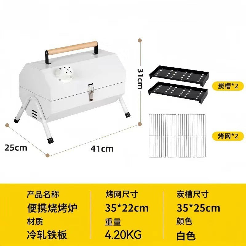 Small portable outdoor bbq grill with collapsible chimney, charcoal camping bbq grill for outdoor cooking and barbecuing
