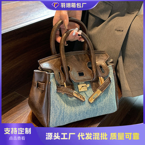 Premium bag women's 2023 new niche design messenger bag summer women's texture portable platinum Kelly bag