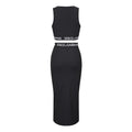 European and american summer new fashion casual tank top high waist bodycon maxi skirt letter print ribbon casual two-piece set for women