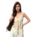 Amazon women's clothing  summer new french v-neck ruffle trim chiffon sheer sleeveless slimming camisole