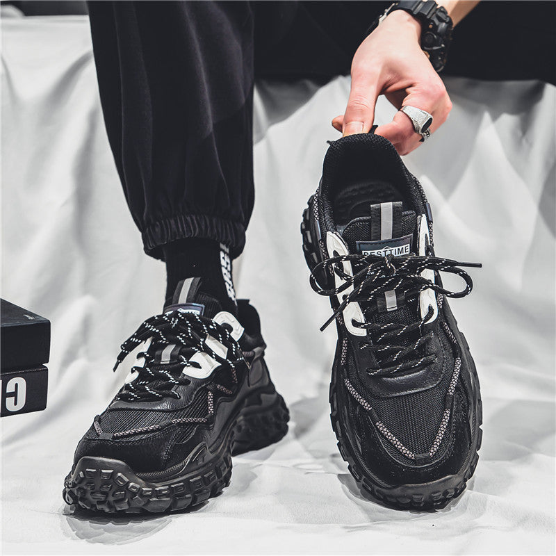 Popular men's shoes spring breathable mesh easiest for match sports casual running thick sole tire dad men's trendy shoes