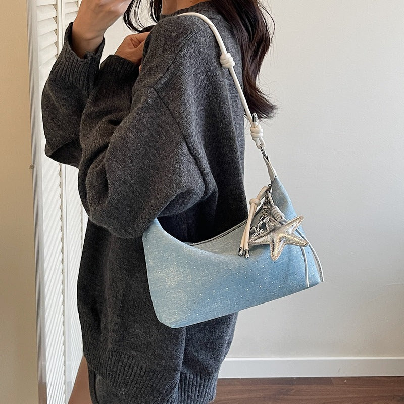 Foreign trade denim bag women's large capacity 2025 new summer versatile leisure niche single shoulder messenger bag dumpling bag