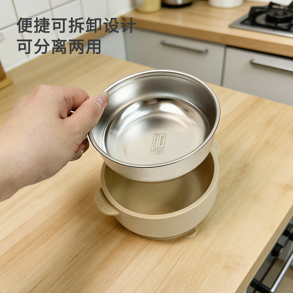 304 stainless steel kids food bowl baby non-slip suction cup bowl oem personalized baby anti-scald food bowl