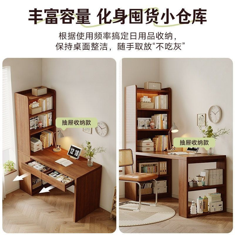 Corner desk for home bedroom study, small apartment computer desk with storage, minimalist modern office writing desk
