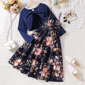 mid-to-large children's outfit: spring new arrivals - sweet floral print sundress with shawl set for girls (export quality)