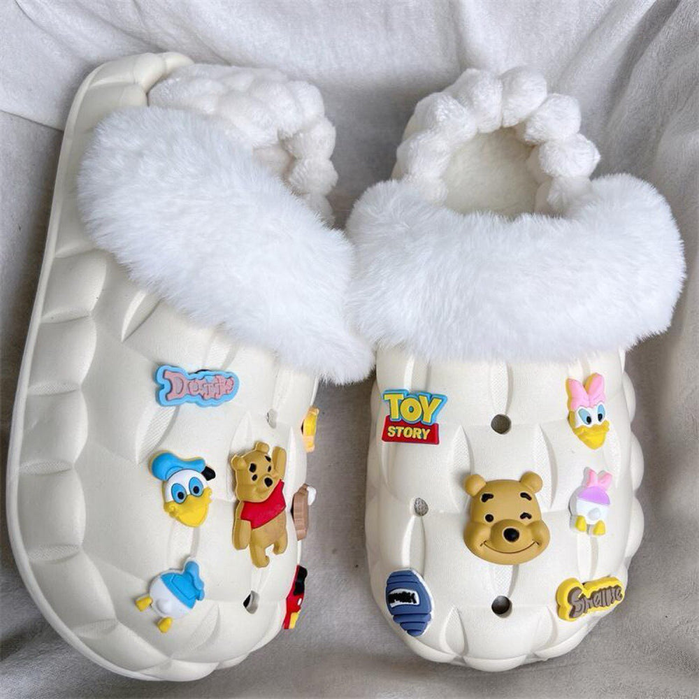 Women's winter waterproof cotton slippers - thick sole, fleece lined, closed toe, cute & cozy indoor slippers for students & dorms - removable warm insole