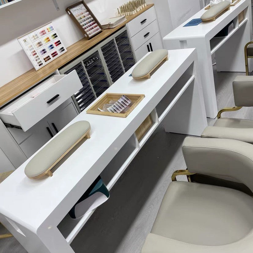 Japanese manicure table Double three-person manicure shop decoration with groove storage box Vacuum cleaner Nail table log