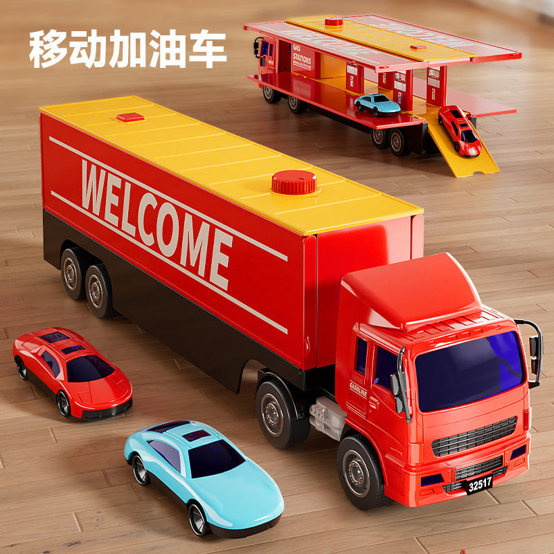 Kids' large-sized mobile gas station truck simulation - engineering transport car model - inertia toy for boys