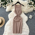 Korean style sleeveless minimalist knit versatile dress - women's summer high-waisted slimming casual a-line dress - light luxury