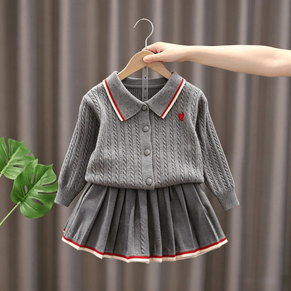 Kidssweater skirtfall and winternew arrivalpreppy styleknittingk-style stylesmallcable stitchsweater skirttwo-piece set