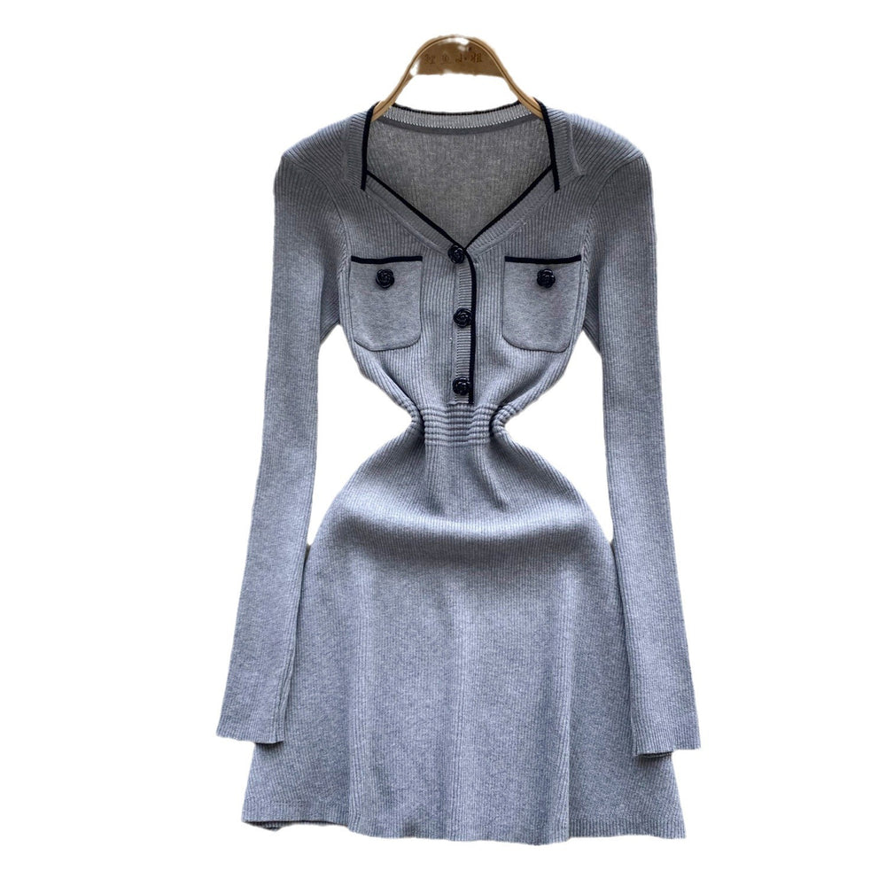 Luxury chic knit dress for women - autumn/winter, slimming waist design, unique and stylish, mature and elegant midi dress