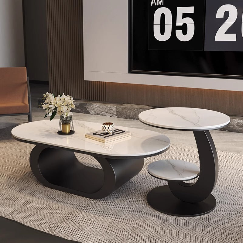 Modern minimalist oval rock slab coffee table - small apartment living room, home use, minimalist tea table, creative irregular shape combination