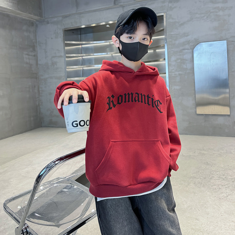 Kids' spring outfit:  new boys' hooded sweatshirt - stylish, trendy, and versatile top for mid-to-large children - perfect spring base layer