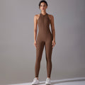 European and american style one-piece zippered yoga bodysuit - women's activewear, compression fit, cutout back, running & fitness jumpsuit